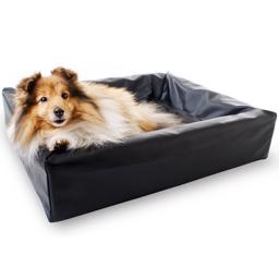 BIA BED Hundeseng i PU Læder Vaskbar & Formfast Bund SORT 
